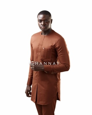 Padauk kaftan with centered box pleat