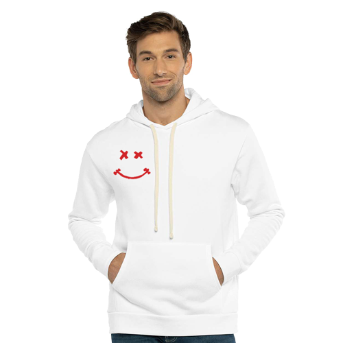 White Hoodie -Red Smiley
