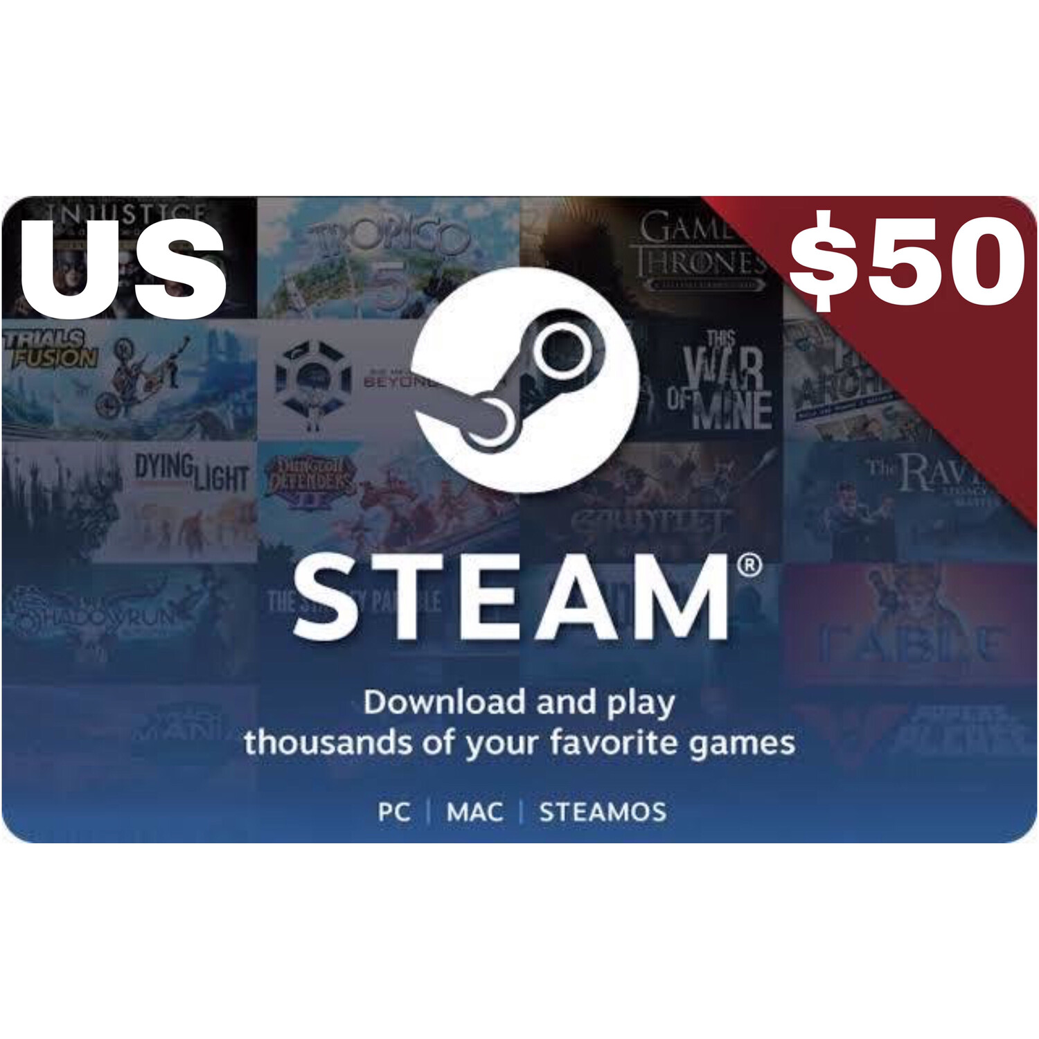 Steam Wallet Code USD $50 US Region Locked