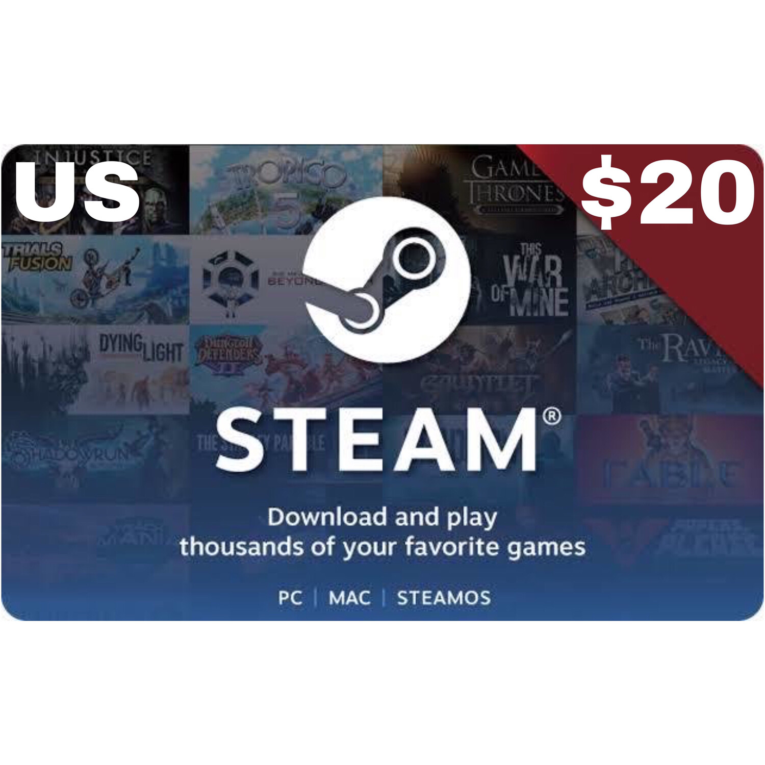Steam Wallet Code USD $20 US Region Locked