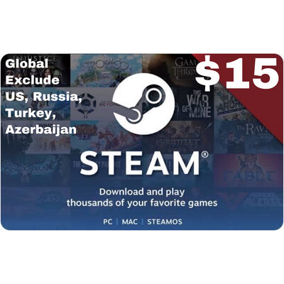 Steam Wallet Code Global USD $15 exclude US Russia Turkey Azerbaijan