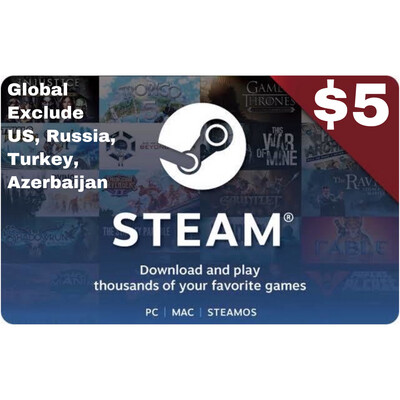 Steam Wallet Code Global USD $5 exclude US Russia Turkey Azerbaijan