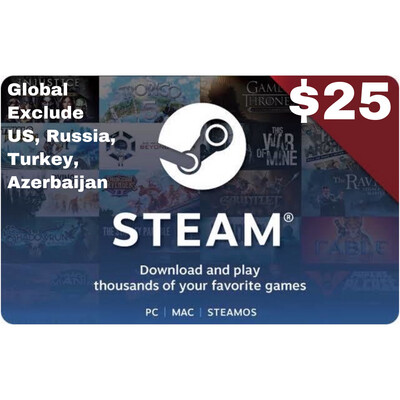 Steam Wallet Code Global USD $25 exclude US Russia Turkey Azerbaijan