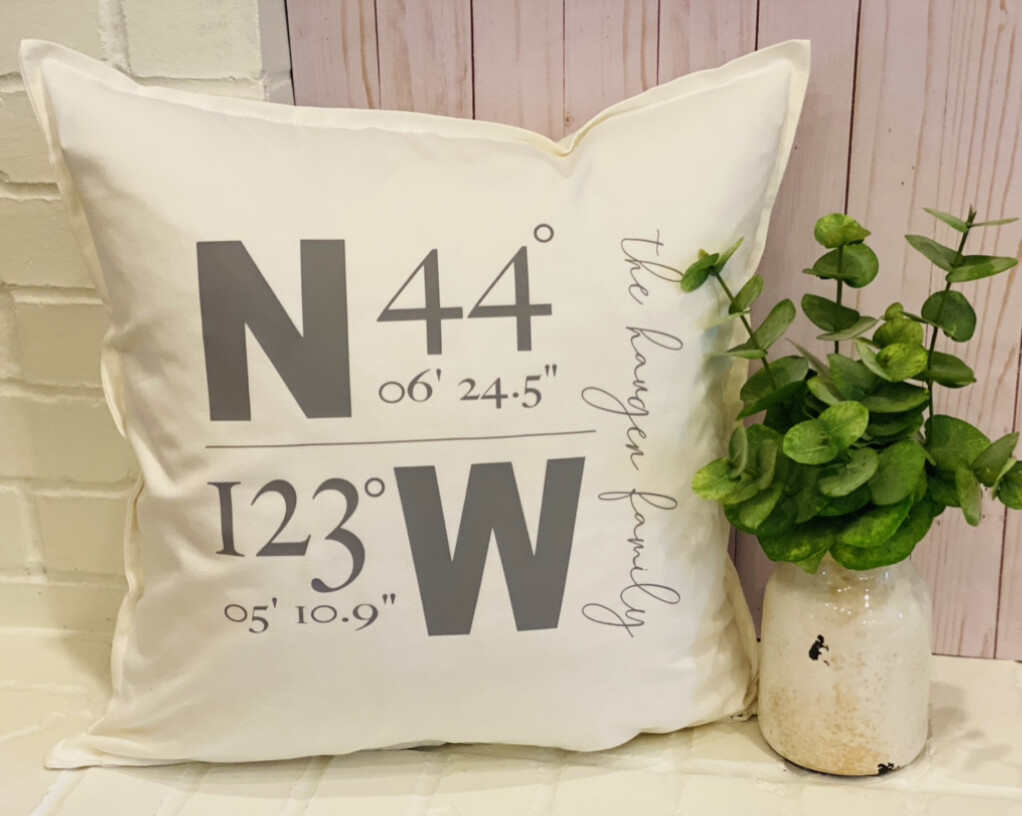 Longitude/Latitude/Family Name Pillow