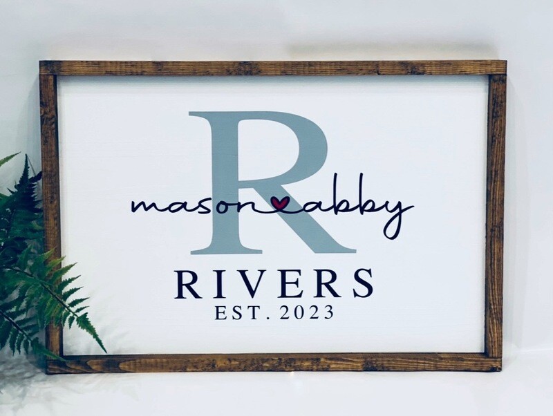 Personalized Monogrammed Initial, Couple Names, and Est. Date Sign