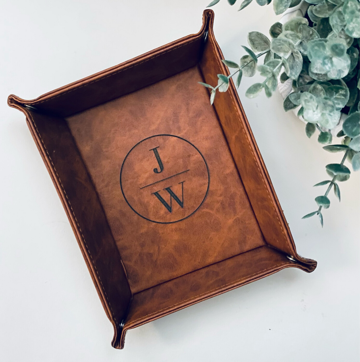 Monogrammed Leather Valet Tray Organizer