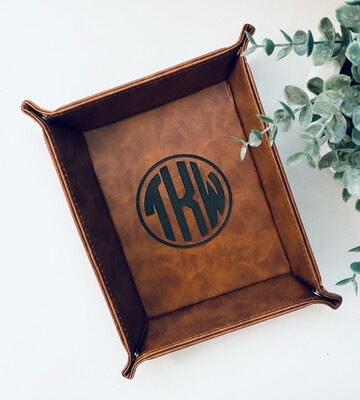 Monogrammed Leather Valet Tray