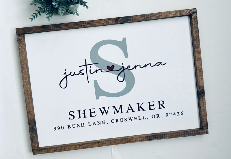 Personalized Monogrammed Initial, Couple Names, and Address Sign