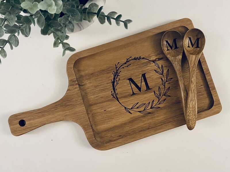 Mongrammed Cutting Board with Handle &amp; Mongrammed Spoons