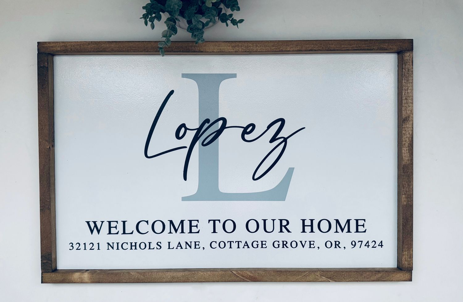 Personalized &quot;Welcome to our Home&quot; Sign with Monogrammed Initial, Last Name, and Address