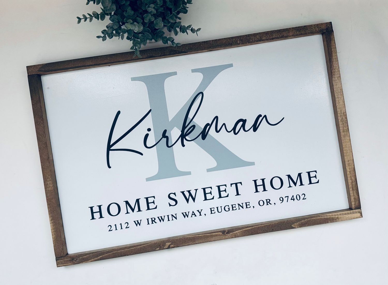 Personalized &quot;Home Sweet Home&quot; Sign with Monogrammed Initial, Last Name, and Address