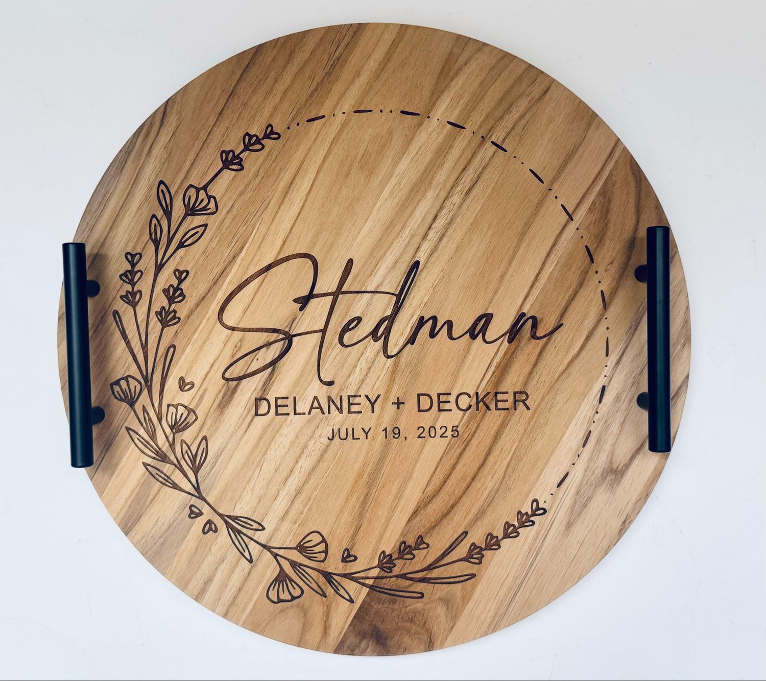 Engraved Teakwood Wedding/Anniversary  Tray (Food Safe)