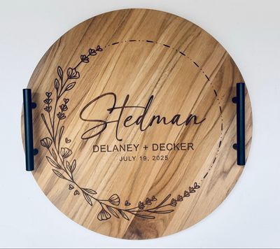 Engraved Teakwood Wedding/Anniversary  Tray (Food Safe)