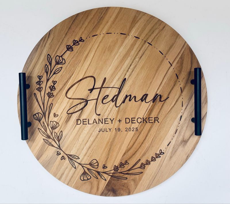 Engraved Teakwood Wedding/Anniversary  Tray (Food Safe)