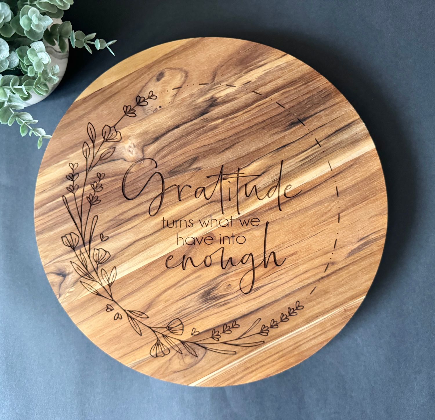 Engraved "Gratitude" Teakwood Lazy Susan
