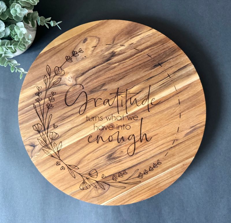 Engraved "Gratitude" Teakwood Lazy Susan