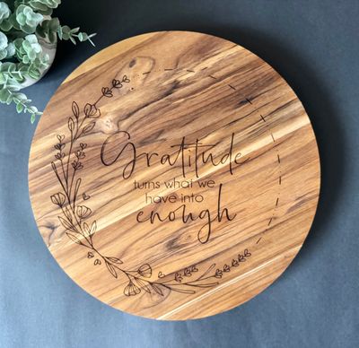 Engraved "Gratitude" Teakwood Lazy Susan