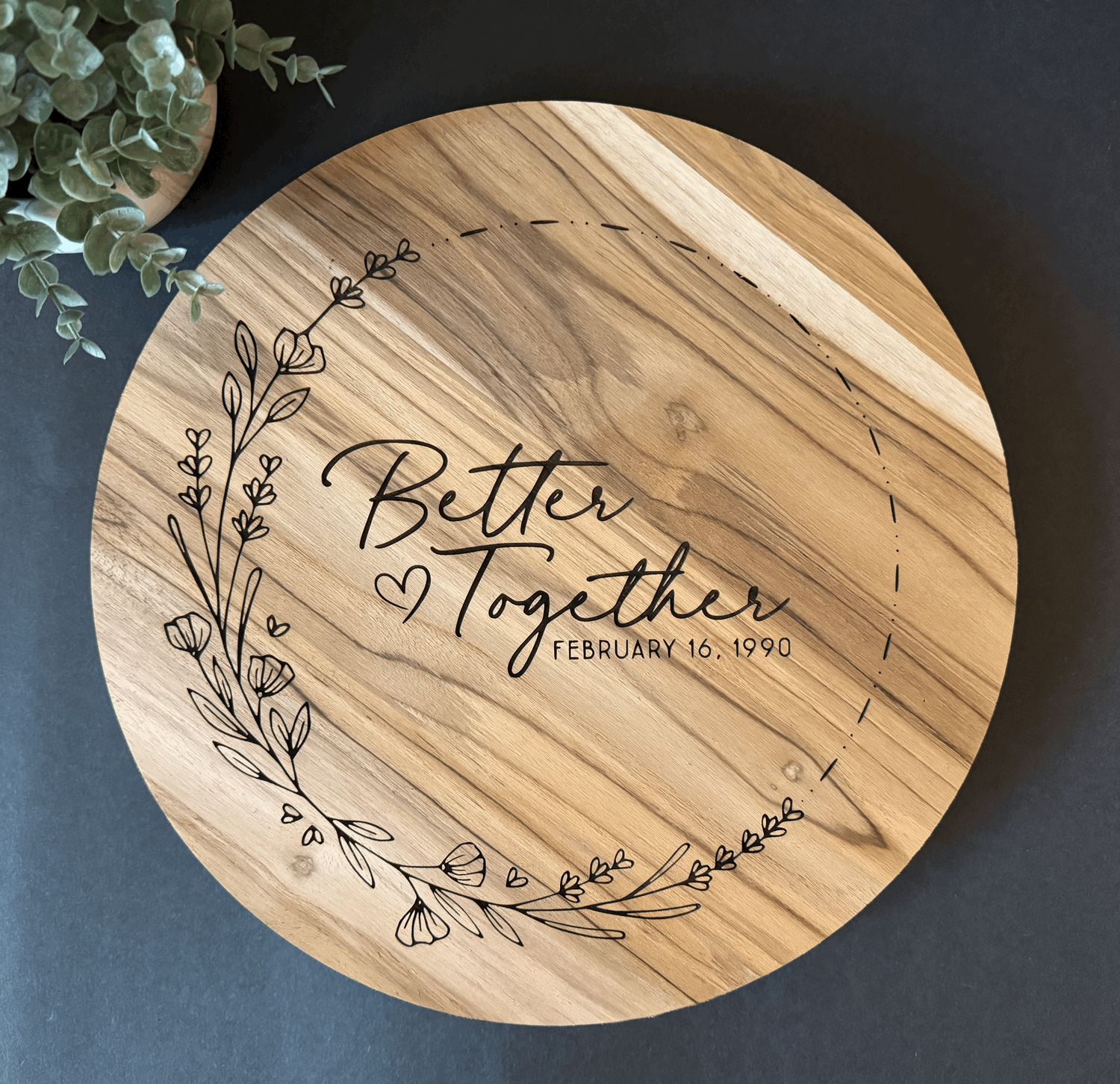 Engraved "Better Together" Teakwood Lazy Susan
