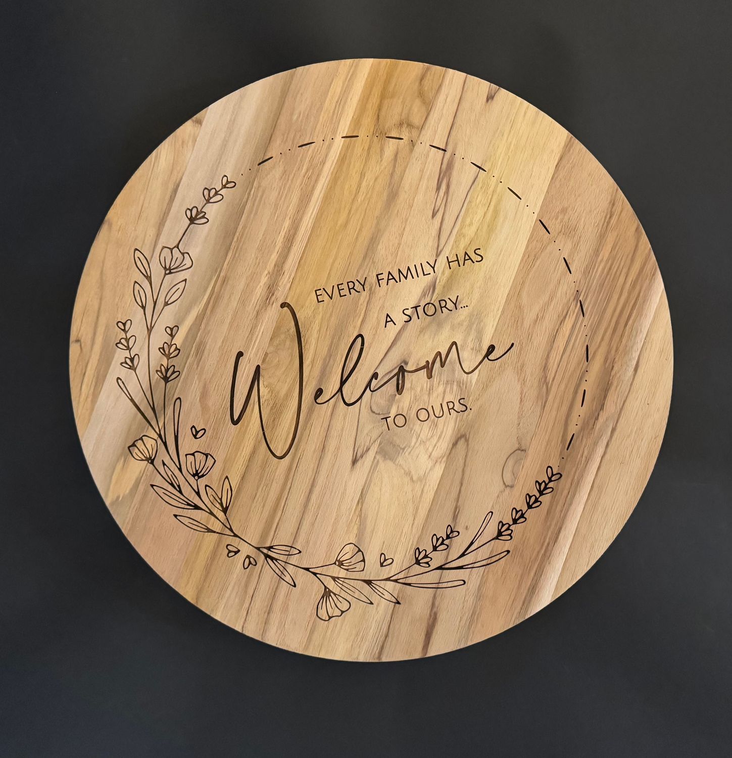 Engraved "Every Family Has A Story" Teakwood Lazy Susan