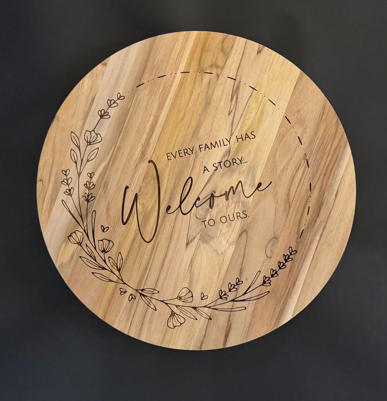 Engraved "Every Family Has A Story" Teakwood Lazy Susan