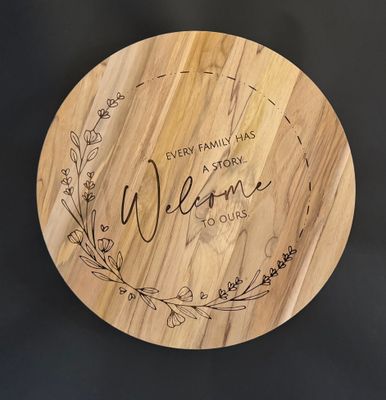 Engraved "Every Family Has A Story" Teakwood Lazy Susan