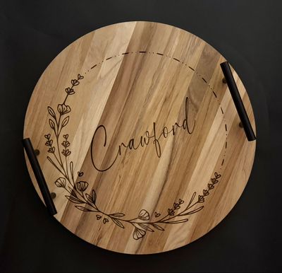Engraved Last Name Teakwood Tray (Food Safe)