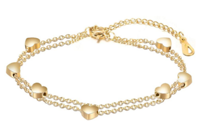 Stainless Steel Double Layered Heart Adjustable Bracelet Stainless Steel Double Layered Heart Adjustable Bracelet