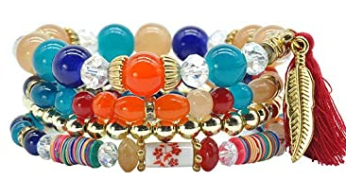 Red and Blue Beaded Bracelet Set