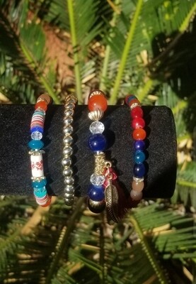 Red and Blue Beaded Bracelet Set