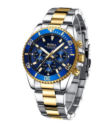 BiDen Blue and Gold Stainless Steel Chronograph Watch
