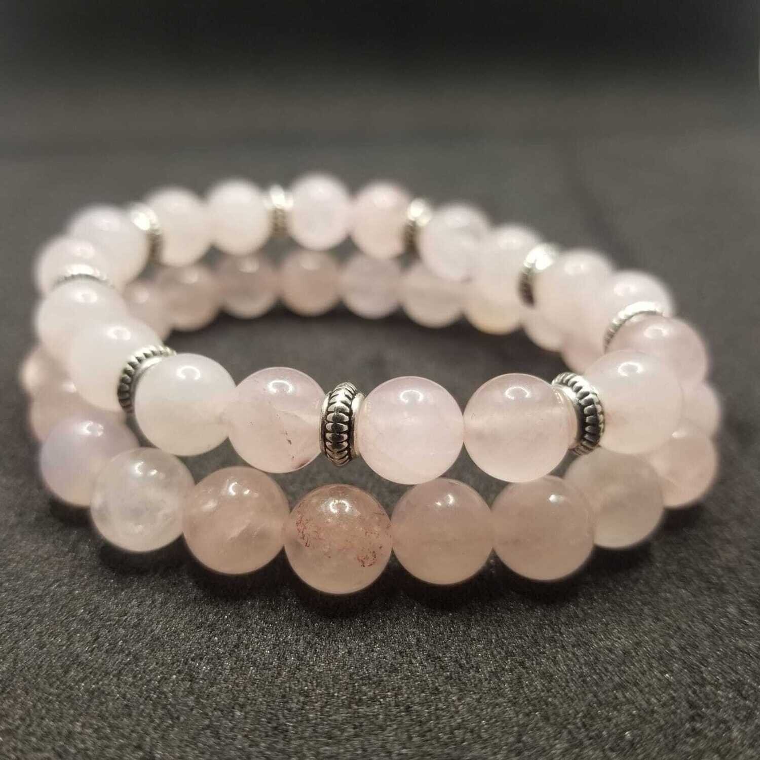 Rose Quarts Natural Stone Bracelet Set