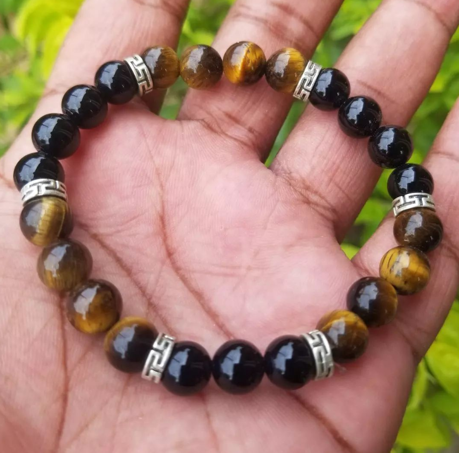 Tiger Eye and Black Onyx Natural Stone Bracelet