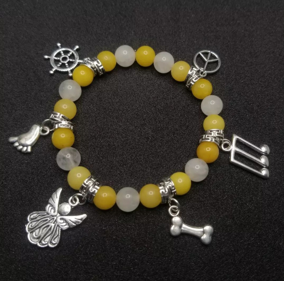 CUSTOM Yellow Lemon Jade and White Jade Natural Stone Charm Bracelet