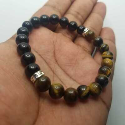 Tiger Eye and Black Onyx Natural Stone Crown Bracelet