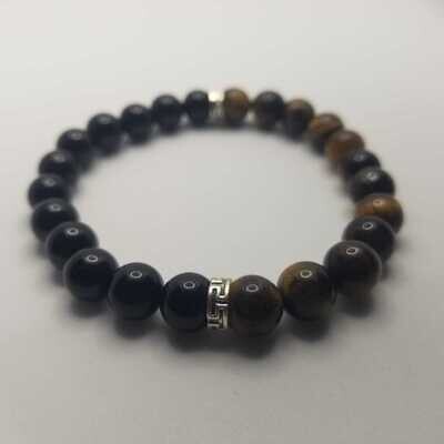 Tiger Eye and Black Onyx Natural Stone Crown Bracelet