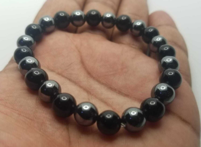 Black Onyx and Hematite Natural Stone Bracelet
