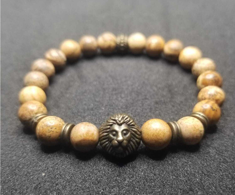Picture Jasper Natural Stone Lion Charm Bracelet