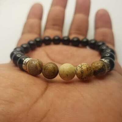 Black Onyx and Picture Jasper Natural Stone Bracelet