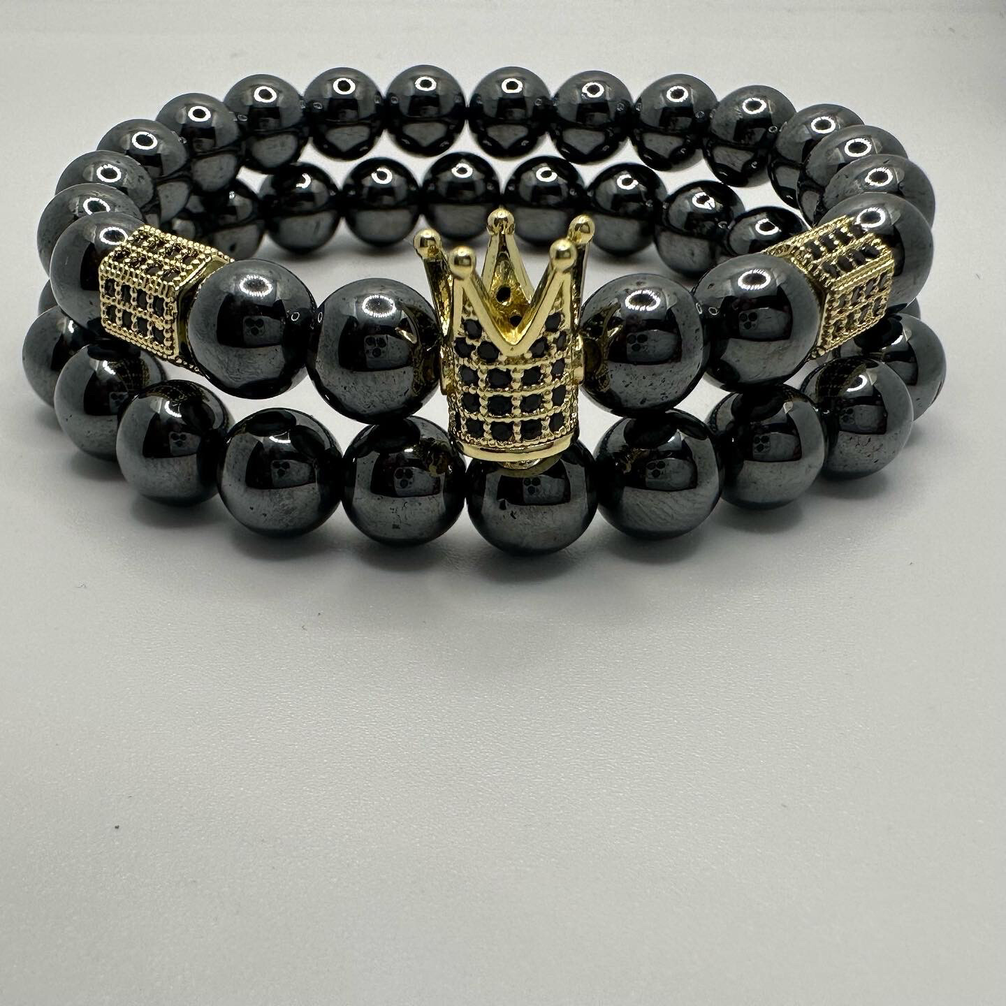 Crown Charm Hematite Natural Stone Bracelet Set