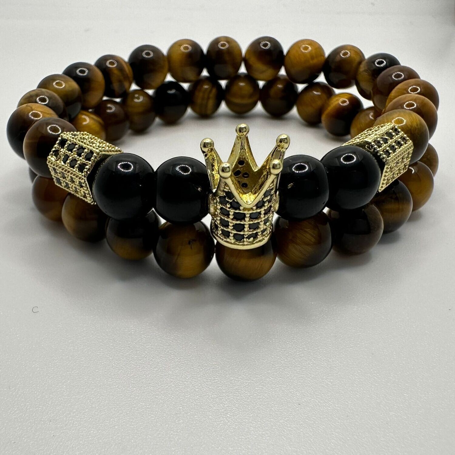 Tiger Eye Crown Natural Stone Bracelet Set