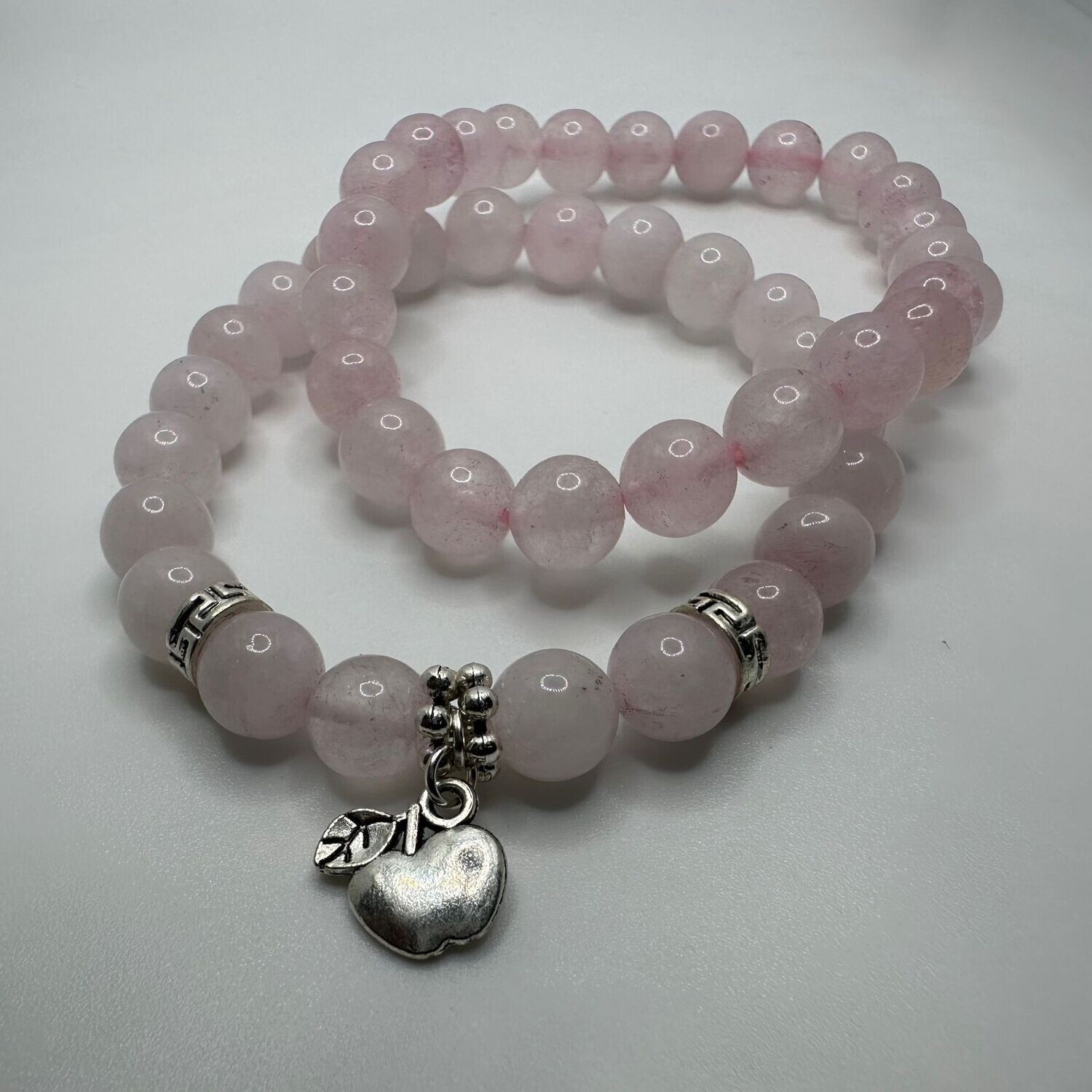 Rose Quarts Natural Stone Charm Bracelet Set