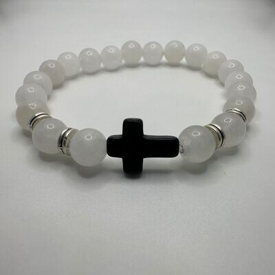 White Jade Natural Stone Bracelet with Cross Charm