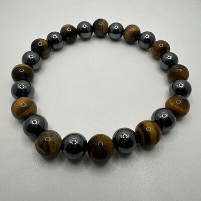 Tiger Eye and Hematite Natural Stone Bracelet