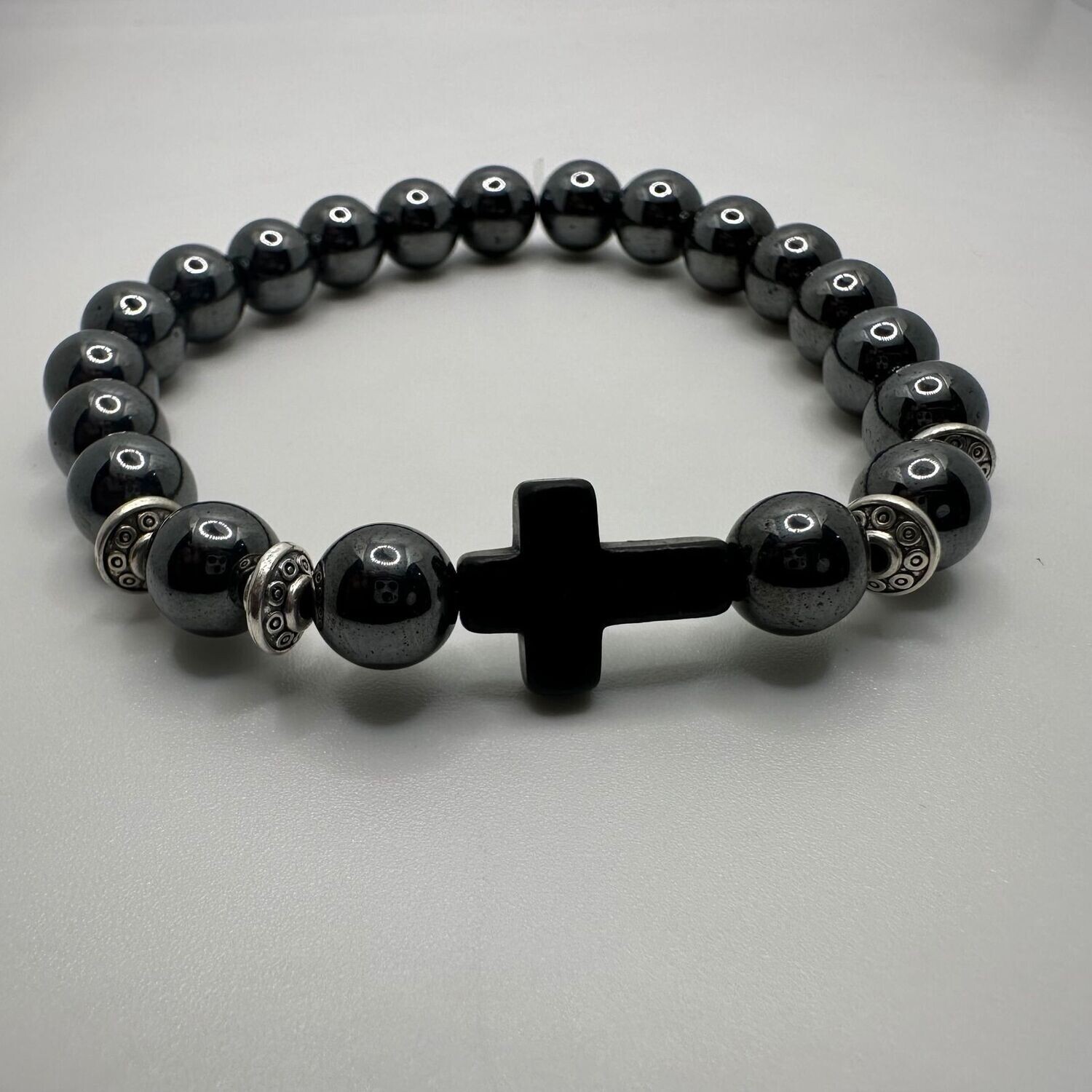 Hematite Natural Stone Bracelet with Cross Charm