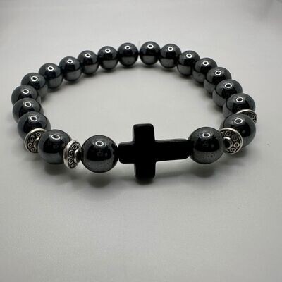 Hematite Natural Stone Bracelet with Cross Charm