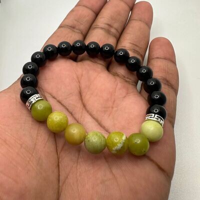 Green Jade and Black Onyx  Natural Stone Bracelet