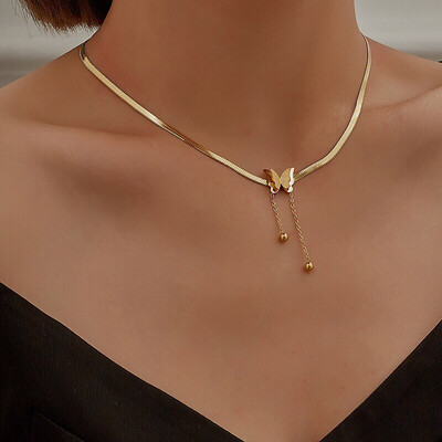 Vintage style gold butterfly stainless steel blade snake necklace for Women