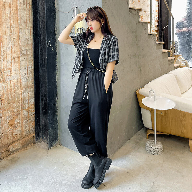 大码复古格子显瘦西服外套