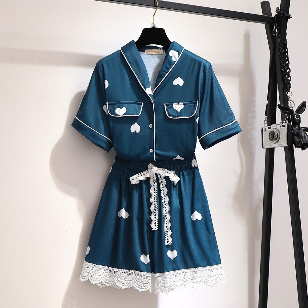 大码居服爱心睡衣两件套装