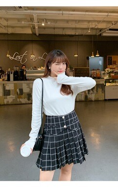 大码百褶裙韩版百搭格子半身裙
